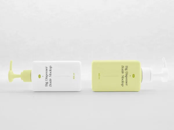 Front Showcase of 2 Square Dispenser Bottle Mockup 1