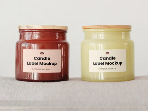 Front Showcase of Double Candle Jar Mockup with Label 1