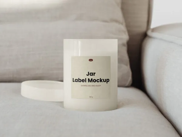 Front Showcase of Frosted Cosmetic Jar Mockup with Label 1