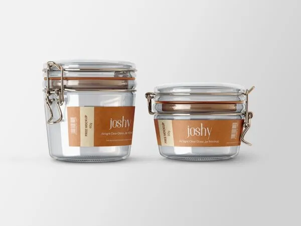 Front Sight of 2 Glass Jars and Labels Mockup 1