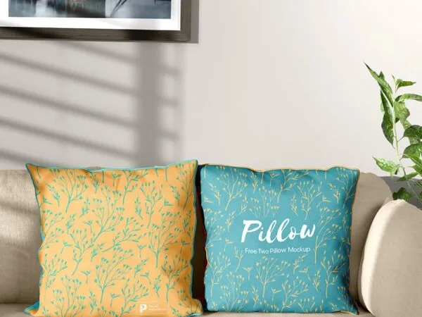 Front Sight of 2 Pillows Mockup on Sofa 1