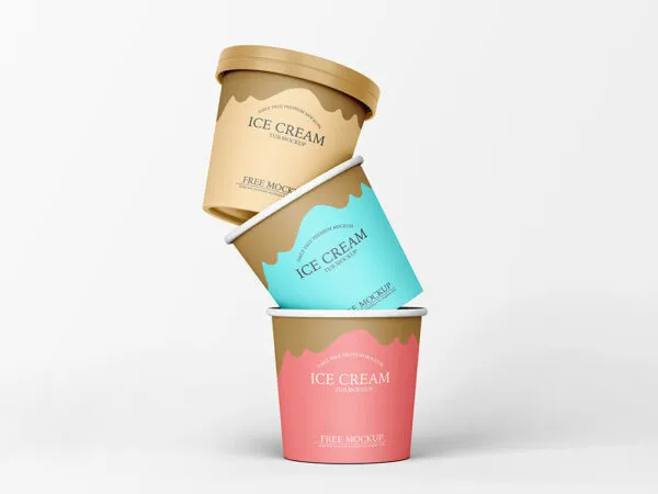 Front Sight of 3 Ice Cream Paper Tubs Mockup 1