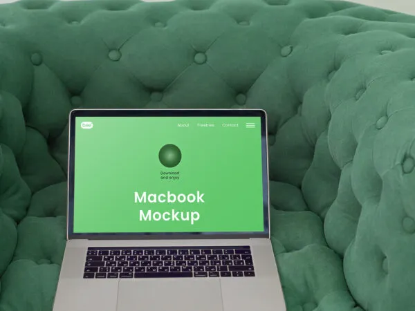 Front Sight of Big Laptop Mockup on Couch 1