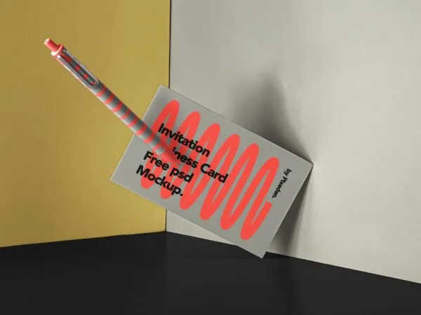 Front Sight of Business Card Mockup with Stationery Pen 1