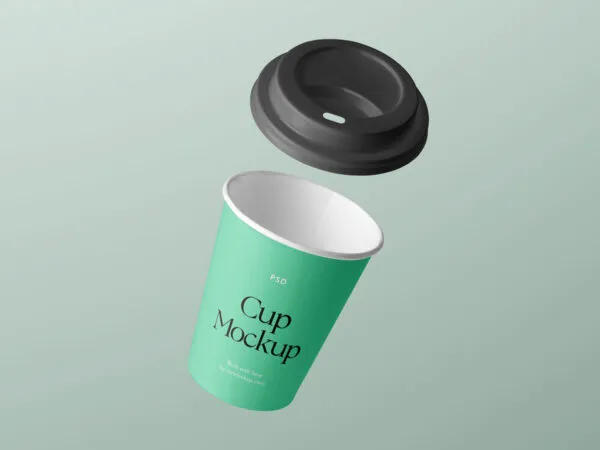 Front Sight of Floating Coffee Cup Mockup with Lid 1