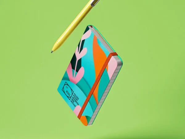 Front Sight of Floating Notebook Mockup and Pen 1