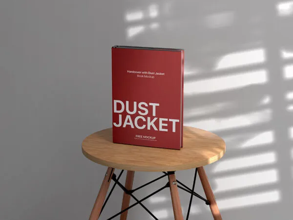 Front Sight of Hardcover Book Mockup on Wooden Stool 1