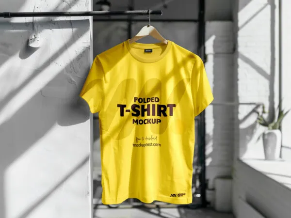 Front Sight of Indoor Light Hanging T Shirt Mockup 1