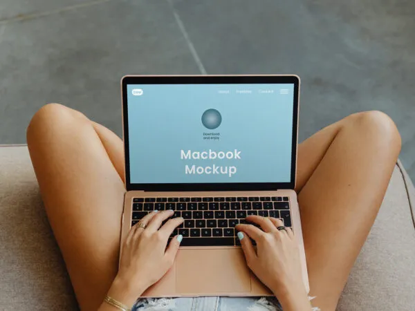 Front Sight of MacBook Mockup on Legs 1