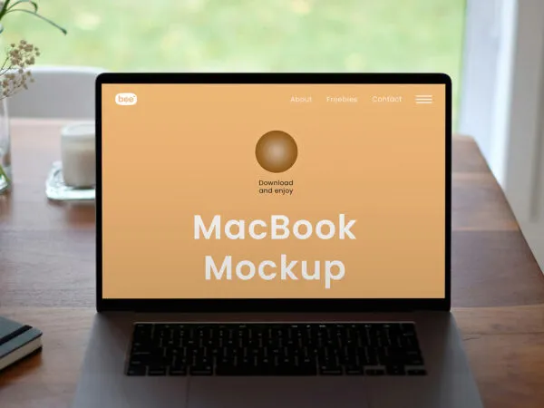 Front Sight of MacBook Mockup on Table 1