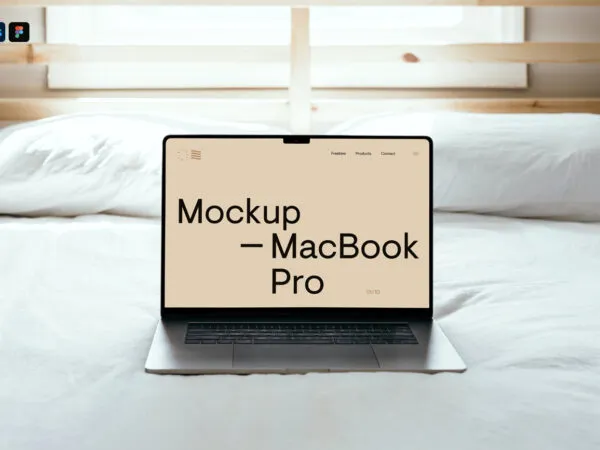 Front Sight of MacBook Pro Mockup on Bed 1