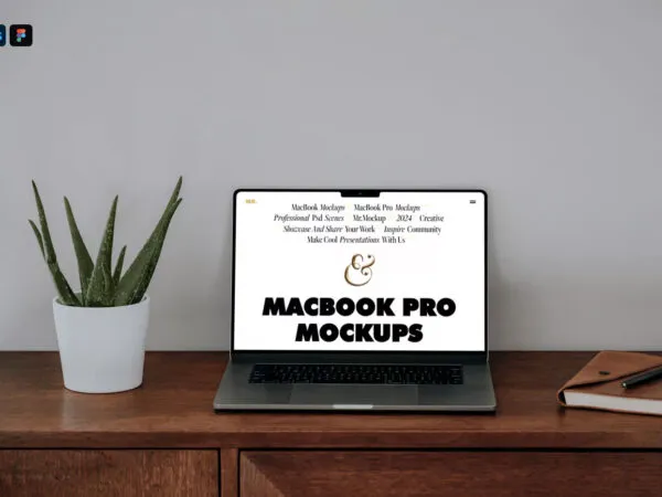Front Sight of MacBook Pro Mockup on Desk 1