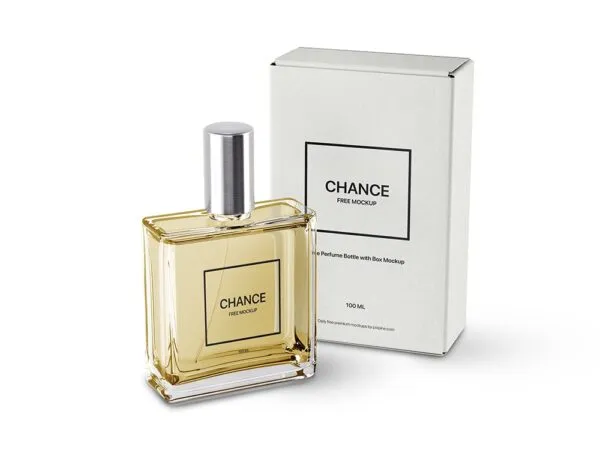 Front Sight of Perfume Bottle and Box Mockup 1