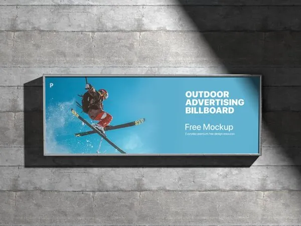 Front Sight of Rectangular Billboard Mockup on Wall 1