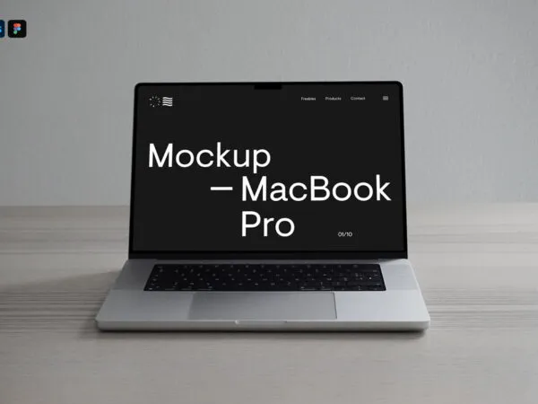 Front Sight of Silver MacBook Pro Mockup on Desk 1