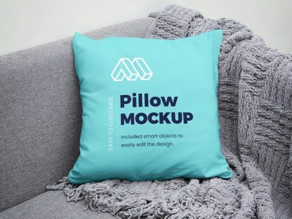 Front Sight of Square Pillow on Sofa Mockup 1