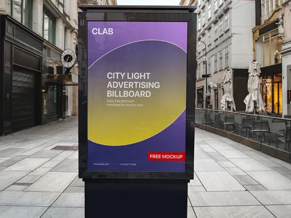 Front Sight of Standing City Light Advertising Billboard Mockup 1