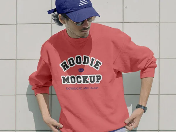 Front Sight of Standing Man Wearing Hoodie Mockup 1