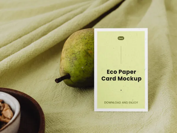 Front Sight of Standing Oblong Eco Card Mockup with Pear 1