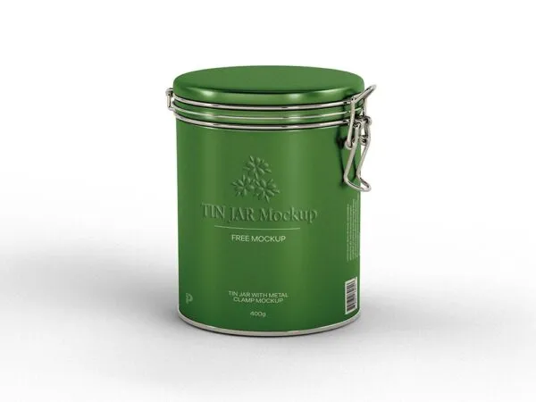 Front Sight of Tin Jar with Metal Clamp Mockup 1