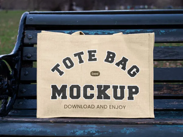 Front Sight of Tote Bag Mockup on Hyde Park Bench 1