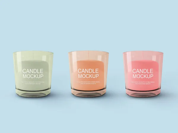Front View 3 Glass Jar Candles Next to Each Other Mockup 1