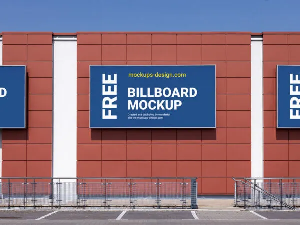 Front View 3 Horizontal Billboards on the Wall Mockup 1