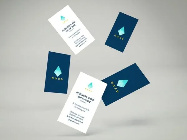 Front View 5 Floating Vertical Business Cards Mockup 1