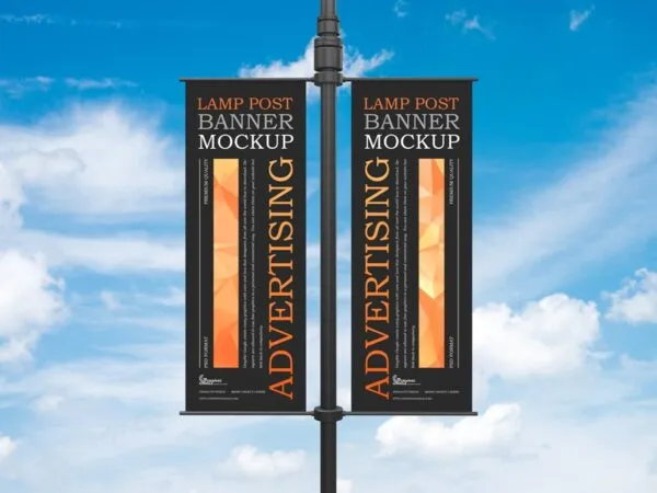 Front View Advertising Lamp Post Banner Mockup 1