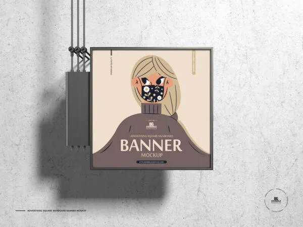 Front View Advertising Square Signboard Banner Mockup 1