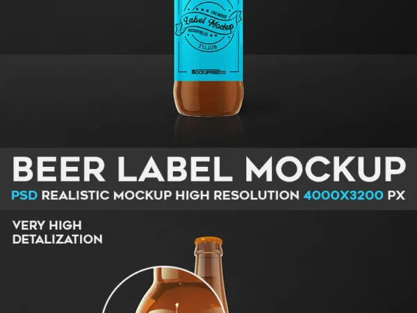 Front View Amber Beer Bottle Label Mockup with Metal Lid 1
