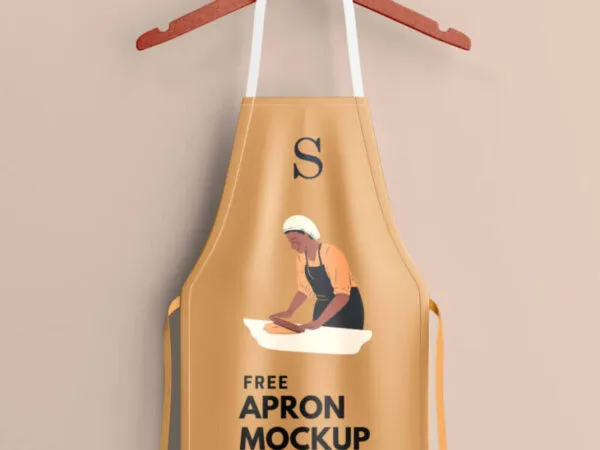 Front View Apron on Wooden Hanger Mockup 1
