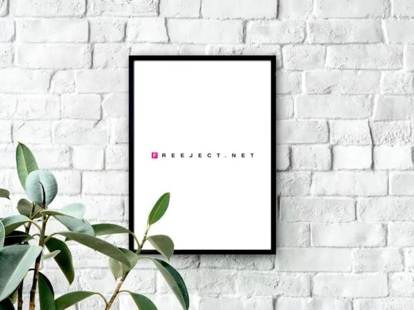 Front View Artwork Frame on Brick Wall Mockup with Plant 1