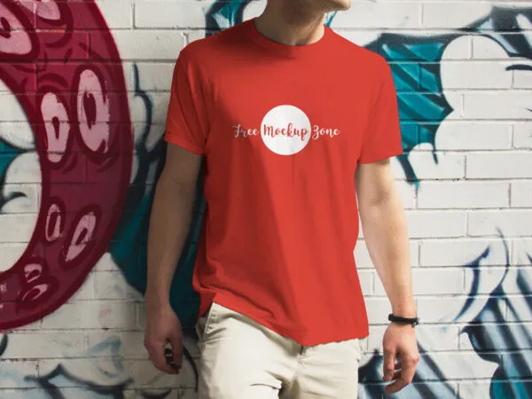 Front View Boy Wearing T shirt Mockup in Outdoor Setting 1