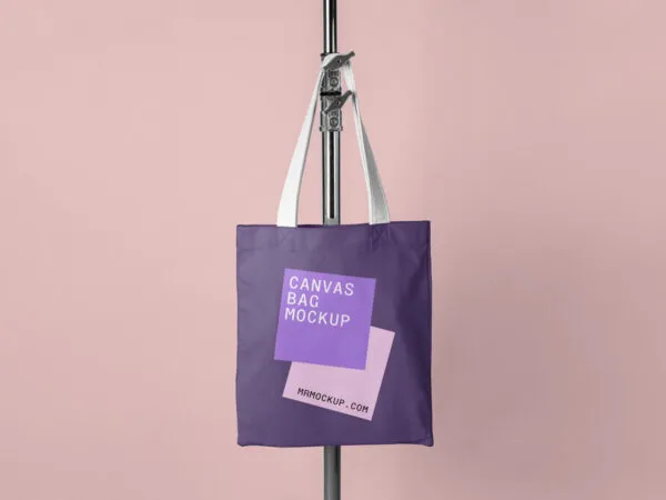 Front View Canvas Bag Hanging on Tripod Mockup 1