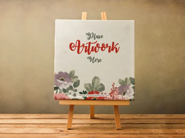 Front View Canvas Mockup on a Wooden Stand 1
