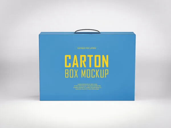 Front View Carton Box with Handles Mockup in Plain Setting 1