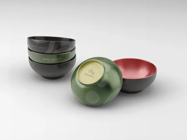 Front View Ceramic Bowls Mockup Stacked on Top of Each Other 1
