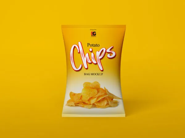 Front View Chips Plastic Bag Mockup in Plain Setting 1