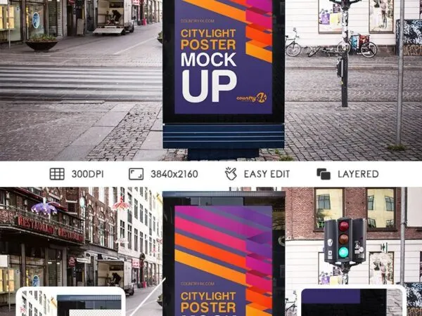 Front View City Light Billboard Mockup 1