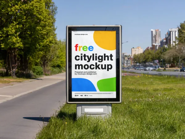 Front View Citylight Mockup in the Grass on the Roadside 1