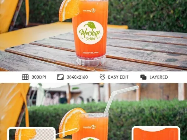 Front View Cocktail Mockup with Straw in Outdoor Setting 1