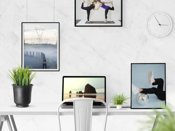 Front View Desk Scene Creator Mockup with Frames and Laptop 1