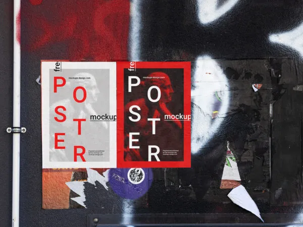 Front View Double Poster on Graffiti Wall Mockup 1