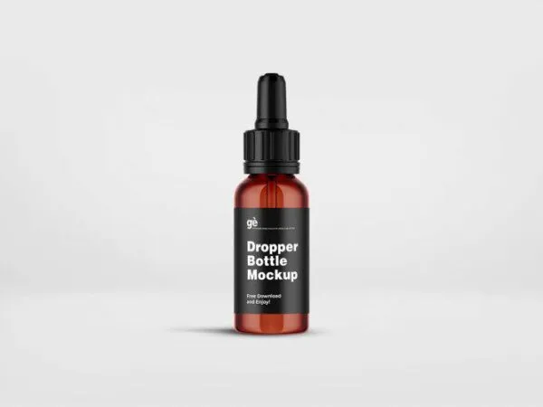 Front View Dropper Bottle Mockup Standing in Plain Setting 1