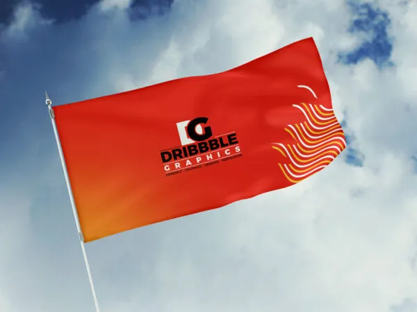 Front View Flag Stretched Against Cloudy Sky Mockup 1