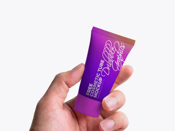 Front View Hand Holding Cosmetic Tube Mockup 1
