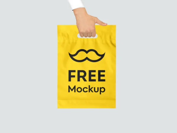 Front View Hand Holding Plastic Shopping Bag Mockup 1