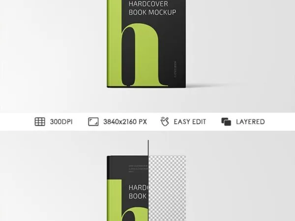 Front View Hardcover Book Standing Up Mockup in Plain Setting 1