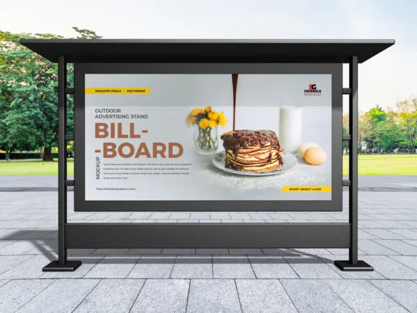 Front View Horizontal Advertising Billboard Mockup in Outdoor Setting 1
